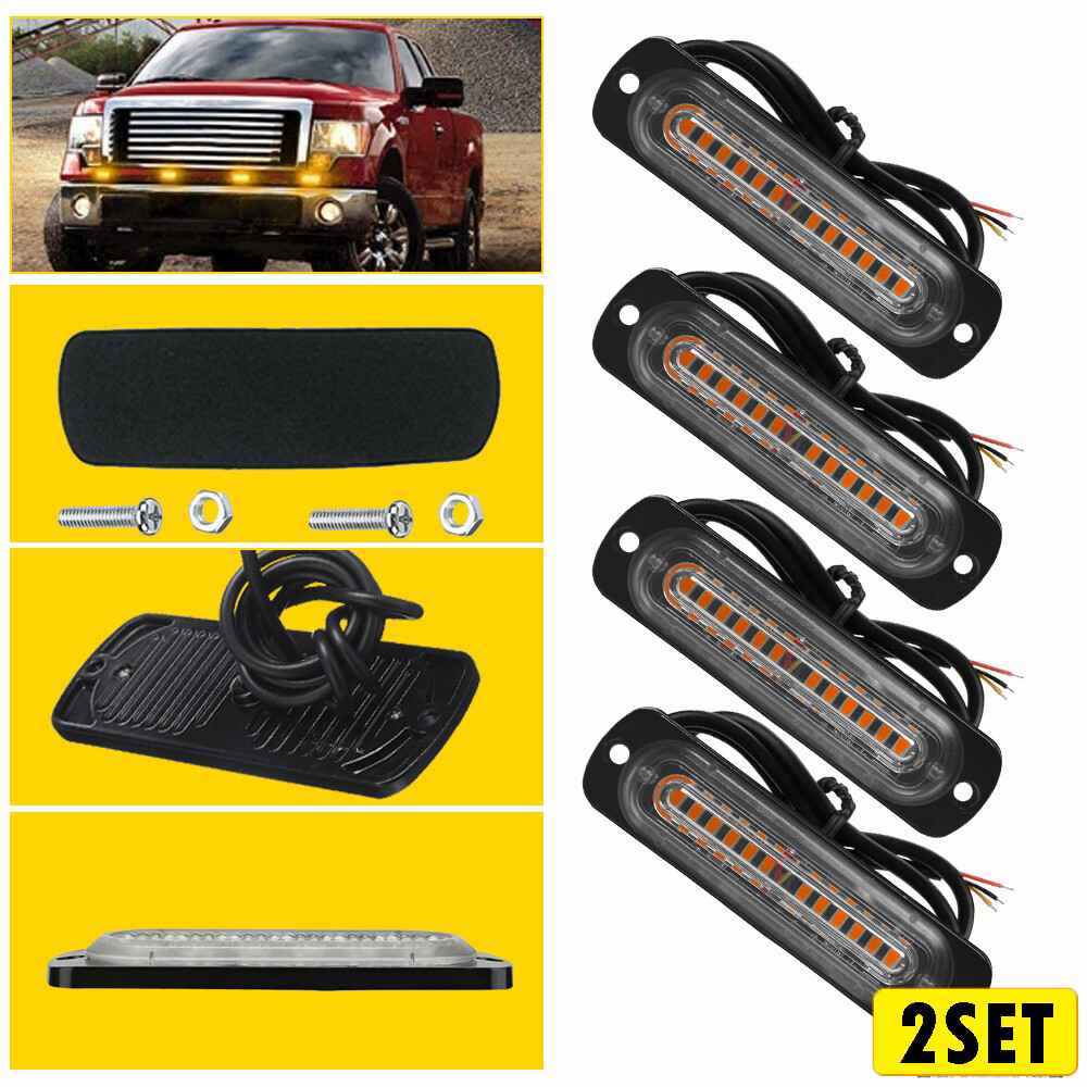 8X 12 LED Strobe Light Bar Car Truck Flashing Bright Hazard Beacon Amber USA