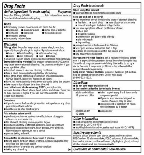 Kirkland Ibuprofen 200mg Generic Pain Fever Reducer 500 Caplet Compare To Motrin - Picture 2 of 2