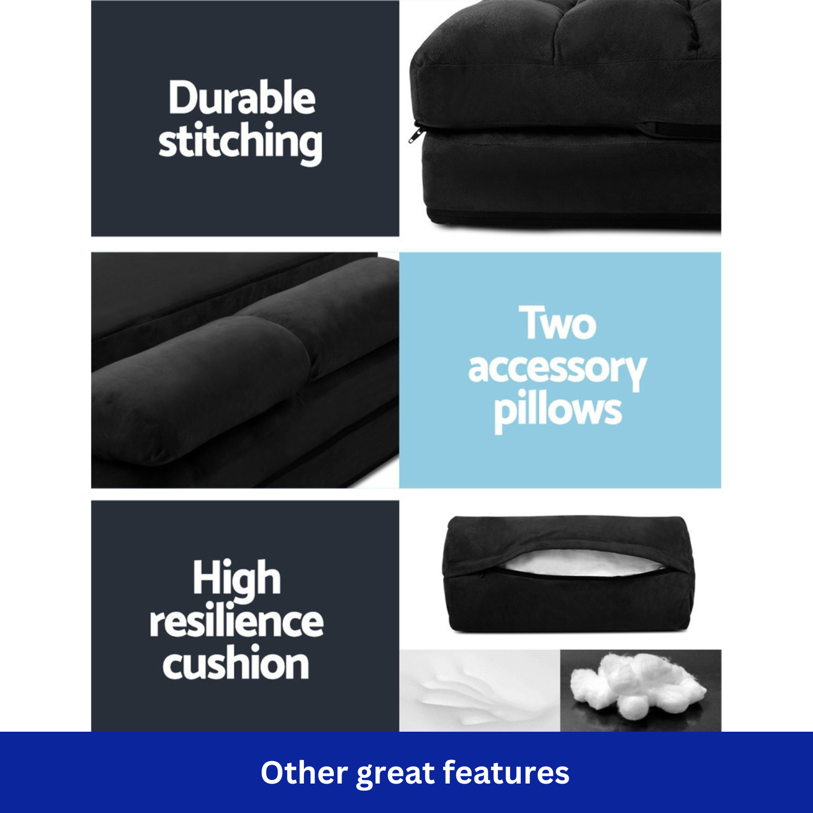 Artiss Lounge Sofa Floor Recliner Bed Chaise Chair Folding Couch Suede