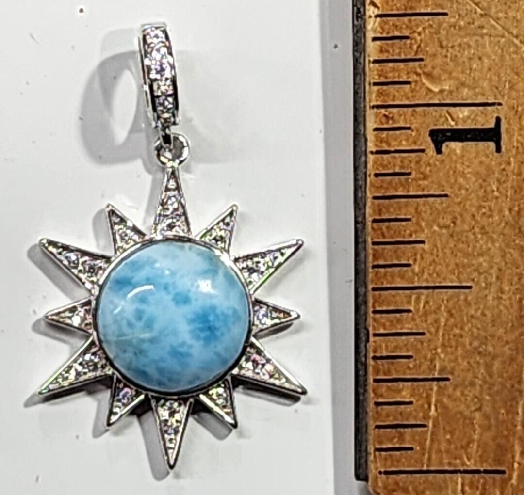 Larimar Sunburst Sun pendant Genuine with White Sapphire 925 Sterling Silver Larimar Sunburst Sun pendant Genuine with White Sapphire 925 Sterling Silver