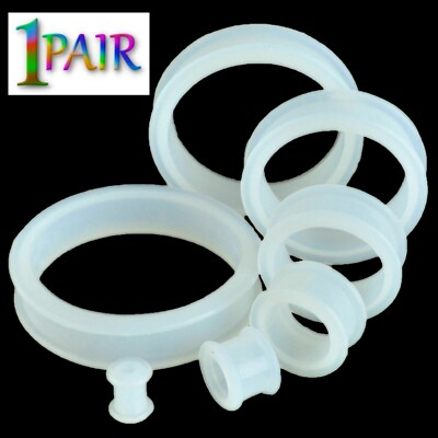 Pair 12g-50mm CLEAR SILICONE FLAT FLARE TUNNELS Double