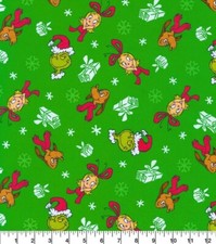 How The Grinch Stole Christmas Gifts on Green Cotton Fabric 1yd 27" x 43"
