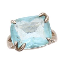 925 Sterling Silver Vintage Ring Rectangle Cut Blue Topaz SZ 8 RG32179