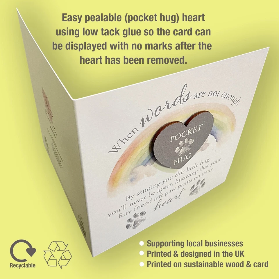 #1786 Sympathy Card with pocket wooden heart for Pet Dog Cat Sorry for your loss - Image 2 of 4