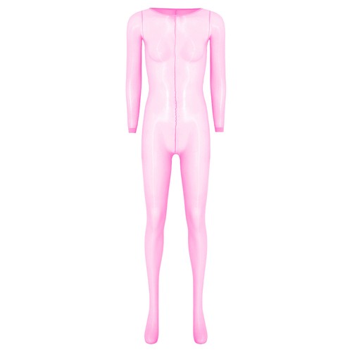 Women Bodysuit Catsuit Jumpsuit Crotchless Unitard Underwear Long Sleeve Sheer - Picture 41 of 69