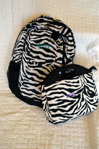 POTTERY BARN KIDS TEEN Ragazze Zebra Zaino & Lunchbox & Matita MOLLY Monogram - Foto 2 di 5