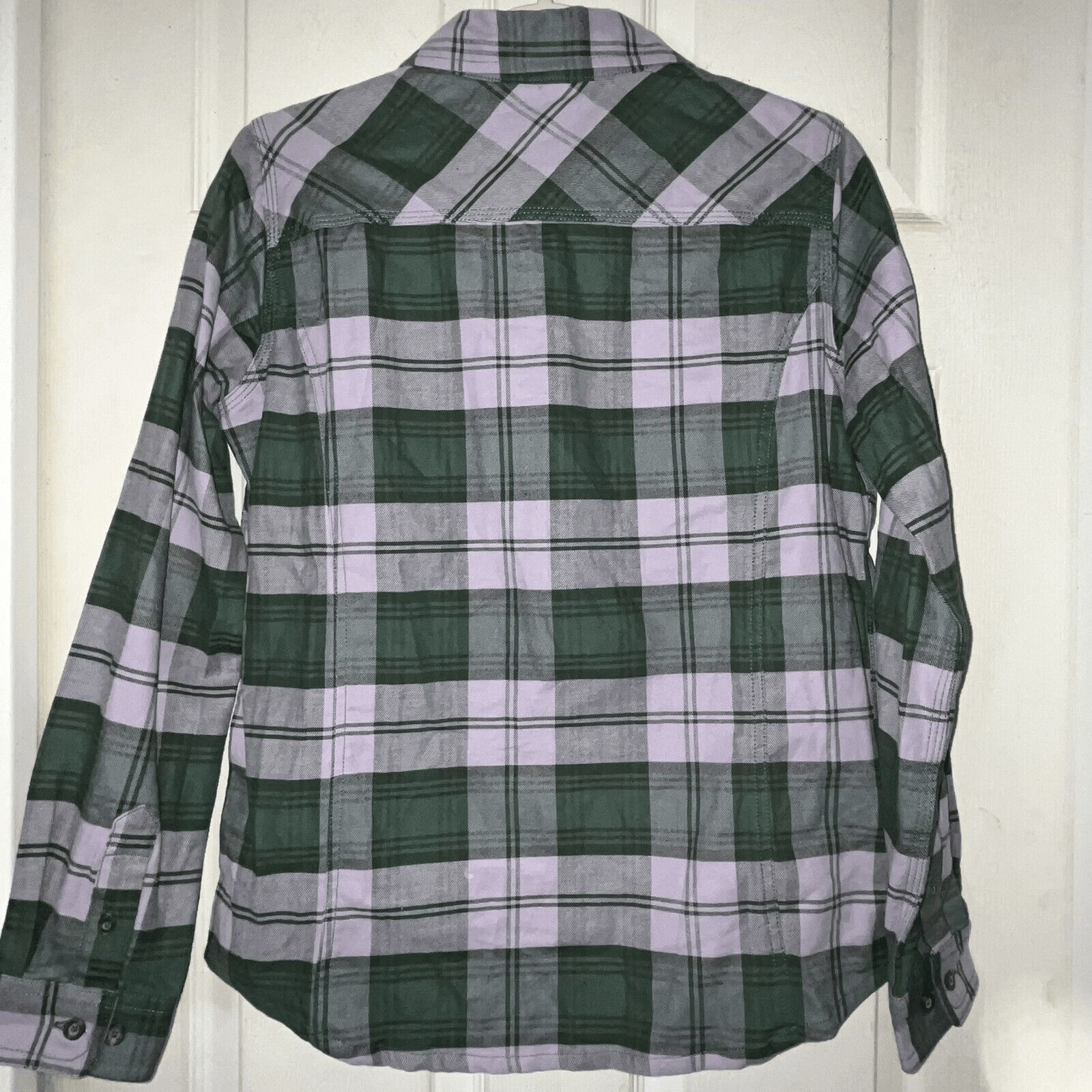 Carhartt Flannel Plaid Button Down Shirt Wmn’s Sz S 4 / 6 Green Purple Gorpcore thumbnail 7