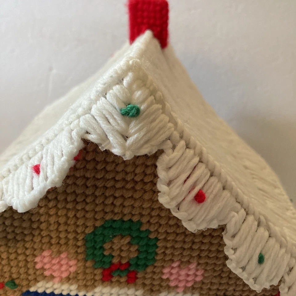 Vintage Handmade Plastic Canvas Needlepoint Gingerbread Christmas House 7x7.5 - Image 3 of 4