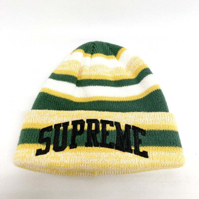 Supreme 17 AW Heather Stripe Beanie Knit Cap Yellow Green Used