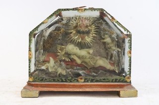 Klosterarbeit Wachs Jesus Diorama mit Engeln Barock um 1800 (IE709)