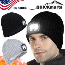Unisex Beanie Hat with LED Light USB Rechargeable Winter Headlamp Cap Men Women