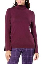 IMAN Global Chic Women's Flounce Cuff Turtleneck Sweater Dark Sangria