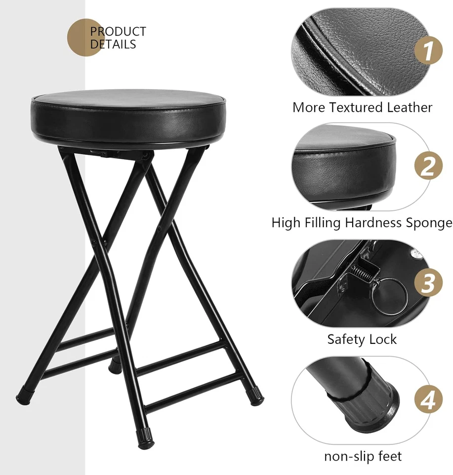 Cushioned Padded Folding Stool,23.6-Inch Counter Height Bar Stool,Portable Foldi - Image 4 of 4