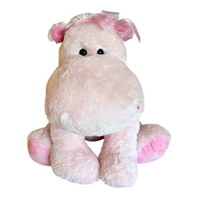 Russ Berrie “DARLY” Pink Hippo Plush Bow 20” Large Hippopotamus
