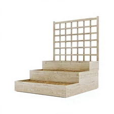 44 In. X 45.3 In. X 45.3 In. 3 Tiered Unfinished Wood Raised Garden Bed with Lat