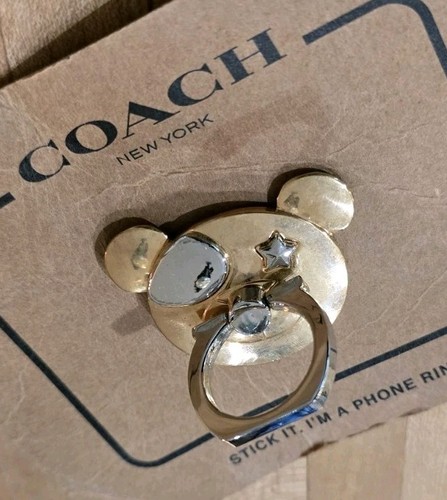 New Coach Phone Ring Grip Holder Gold Bear - Photo 2 sur 6