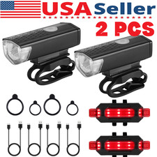 2Sets USB Rechargeable LED Bicycle Headlight Bike Front Rear Lamp Cycling Hiking