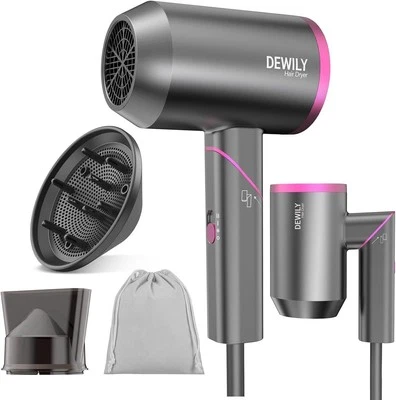 DEWILY 1800W Föhn Ionen Haartrockner mit Diffusor, klappbar, Reisegröße