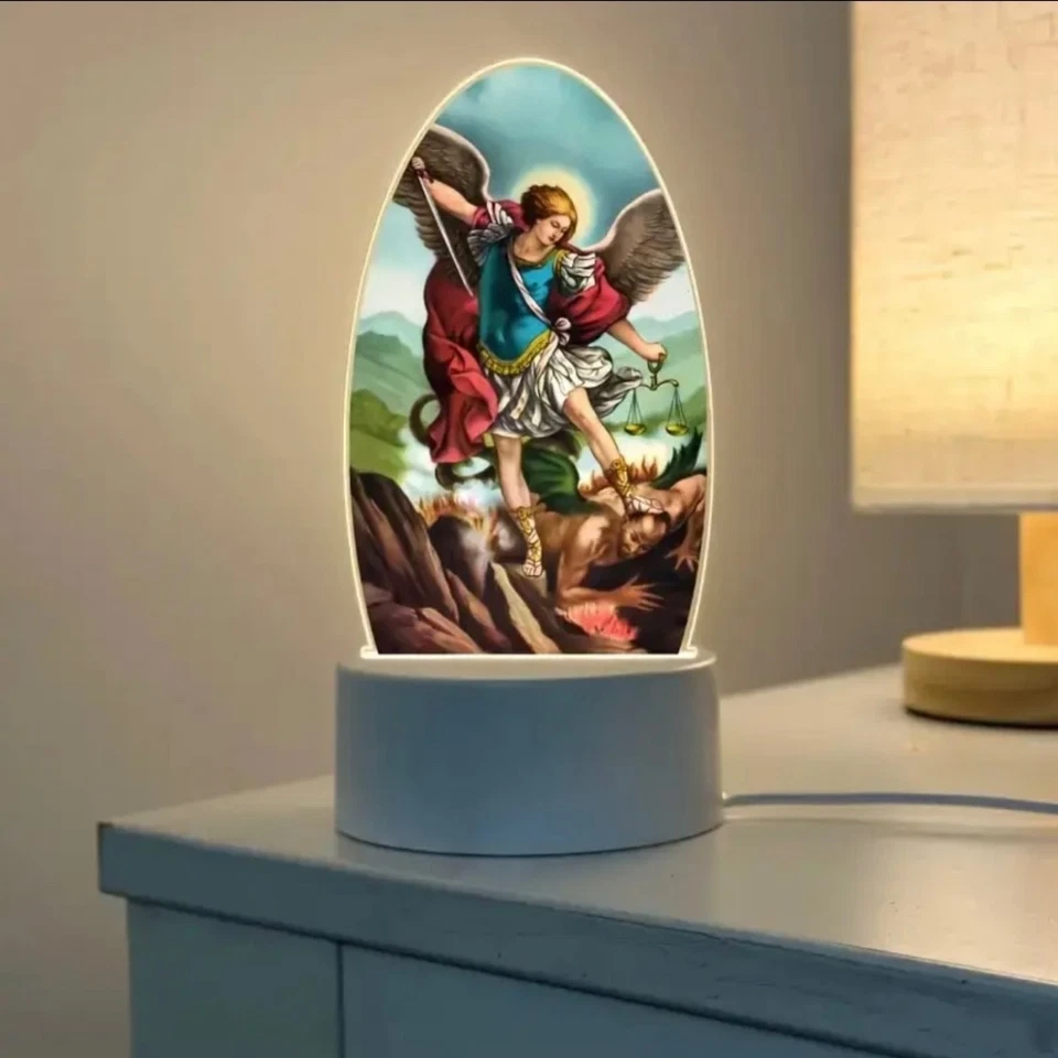 3D St Michael 7.8” LED Lamp With USB Plug Nightlight Luz  San Miguel Arcangel - Image 2 of 4