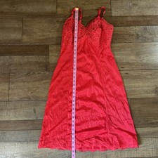 VINTAGE Size S Red Lace Satin Slip Nightgown Chemise Long Lingerie Womens 78708