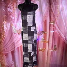Black Gray Geometric Maxi Dress Scoop Neck Strappy Sleeveless Pullover  s