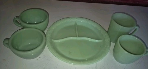 5 Pcs Fire King + MCKEE JADEITE Lot Divided PLATE Cups Mug 1930-50 No Chips