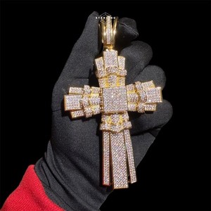 Authentic XLarge 14k Gold Plated Mens Cross Pendant Iced Out + AntiTarnish Rope Chain