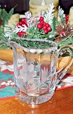 American Brilliant Period Intricate Etched Floral Creamer Heavy Glass Thick Base