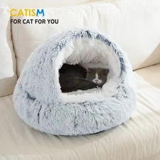 CATISM Soft Plush Cat Bed Winter Comforter Semi-Enclosed Nest Warm Pet Supplies