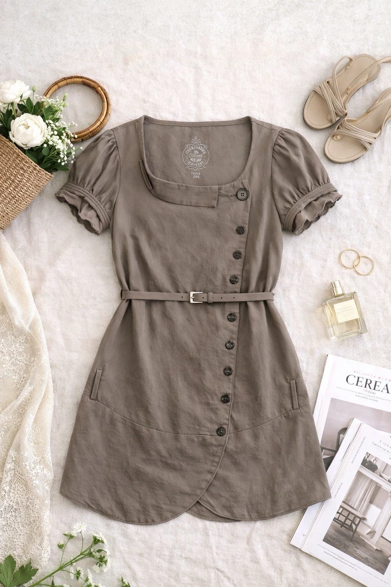 Cop Copine Judy Tunic Dress EU 42 Taupe Asymmetrical Button Avant