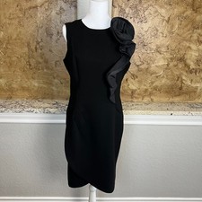Teri Jon Rickie Freeman Dress Womens 10 Black Sleeveless Ruffle Silk Cocktail