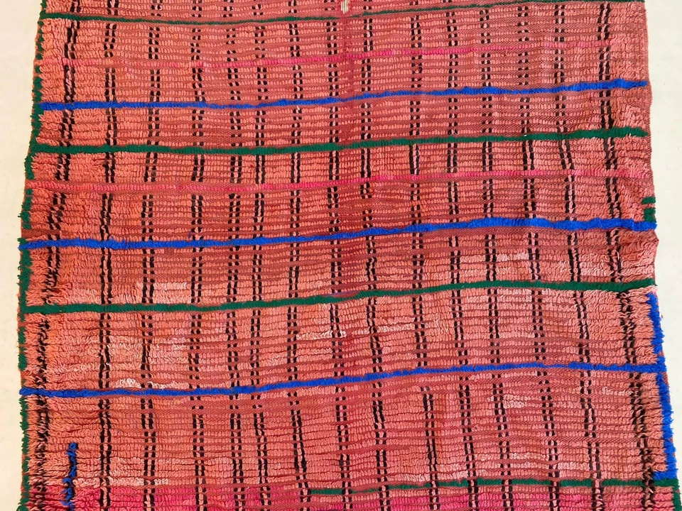 Traditionnel Wool Rug,4'6x5'5 ft Mid Century Modern Rug,Modern Checkered Red Rug - Image 3 of 4