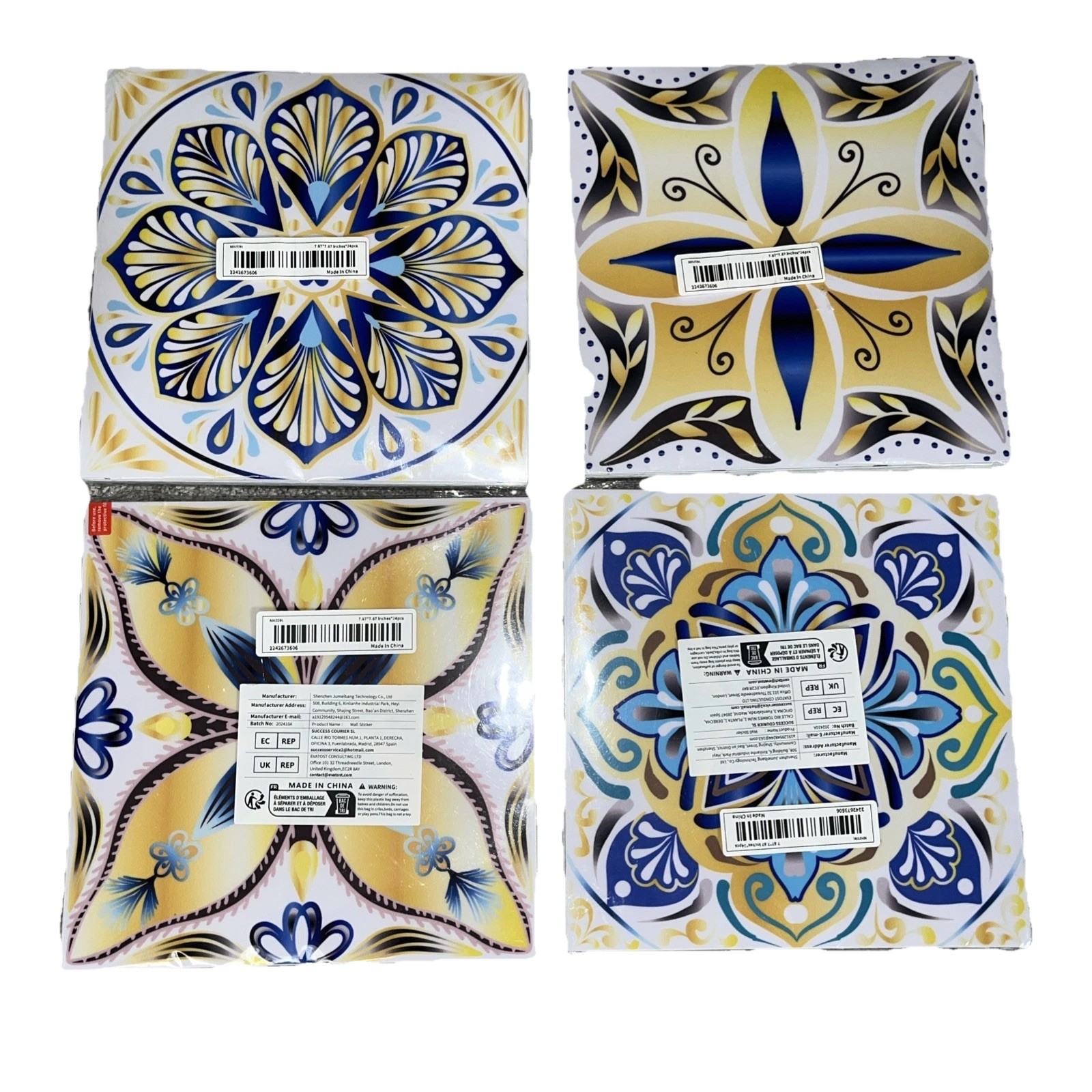 Peel N Stick Tiles 4 Packages 96 Tiles Spanish Italian Style Blue Yellow 8”x 8”