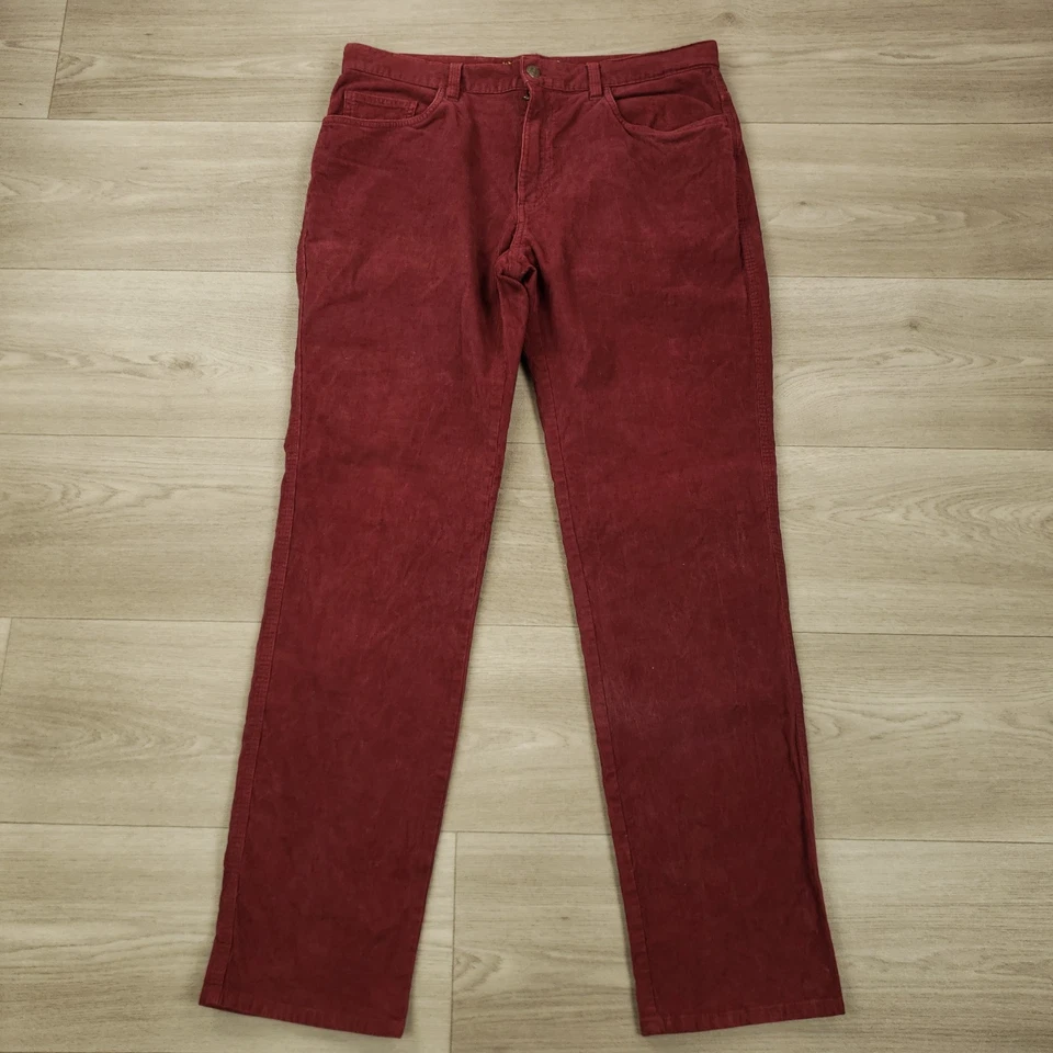 Мужские красные флисовые вельветовые брюки Brooks Brothers 35X32 красные с пятью карманами плоские спереди - Изображение 2 из 4