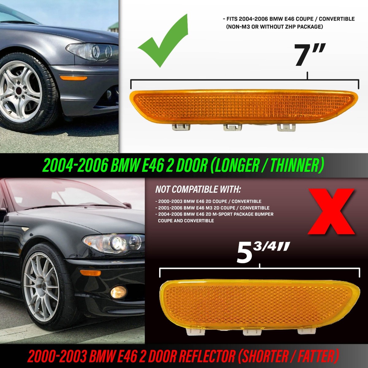 Clear Front Bumper Reflector Lights For 2004-2006 BMW E46 Non-M3