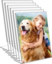 6 Pack 5"x 7" Clear Acrylic Self Standing Picture Frames  Photo Frame Stand Pe...