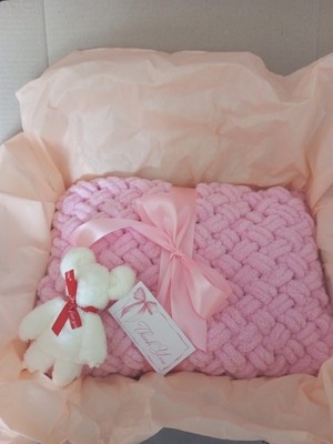 Handmade Chunky Knit Baby Blanket Gift Box Alize Puffy Soft Plush Crib Throw