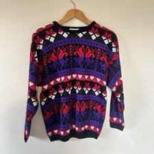 Vintage Spring Seasons Made in USA Pink Purple Heart Sweater M/L