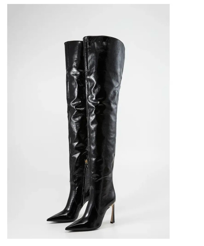 VICTORIA BECKHAM Black Made In Italy Patent Leather Over The Knee Boots