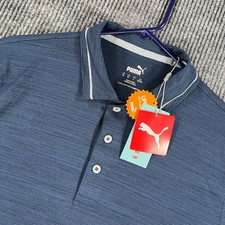 PUMA Polo Shirt Mens Medium Blue Short Sleeve Golf Performance Outdoor New