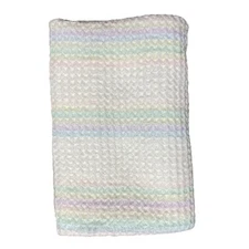 VTG Babycrest Receiving Blanket Waffle Weave Baby White Pastel Fringe Unisex 