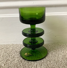 Mid-Century Wedgwood Sheringham Green Textured 2 Stem Glass Candle Holder