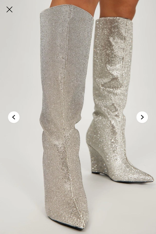✨ All The Glam Rhinestone Knee-High Boots | Silver | Size 8 | Worn 1X ✨ - Image 3 of 4