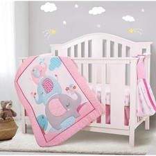 Elephant Crib Bedding Set for Girls, 4 Pieces Nursery Set Including Quilt/Fit...