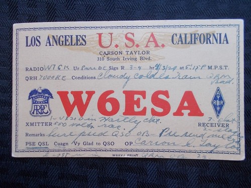 SCHEDA RADIO QSL LOS ANGELES CALIFORNIA W6ESA -1929 C45 - Foto 1 di 2