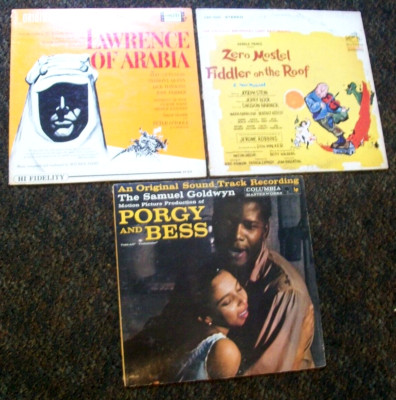 Lot/3 Vintage Vinyl Record Albums;Lawrence of Arabia,Fiddler on Roof,Porgy& Bess