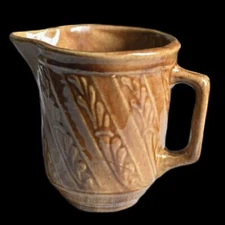 Brown Pitcher 5" Tall Pottery Syrup Pitcher Gravy Server Vase Vintage USA