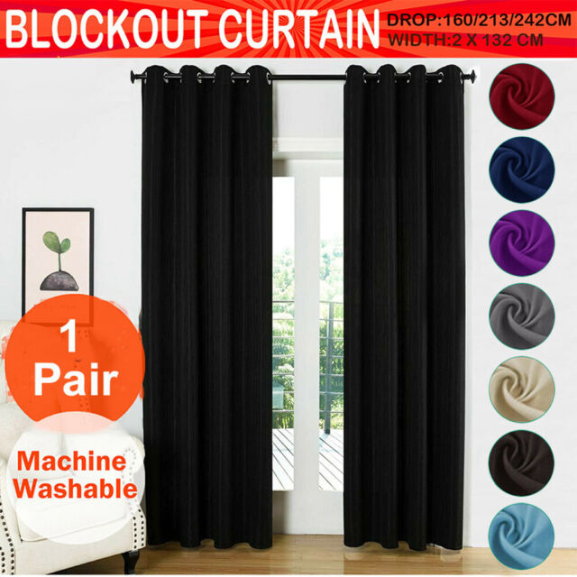 2X Blockout Curtains Thermal Blackout Curtains Fabric Pair Eyelet for Bedroom