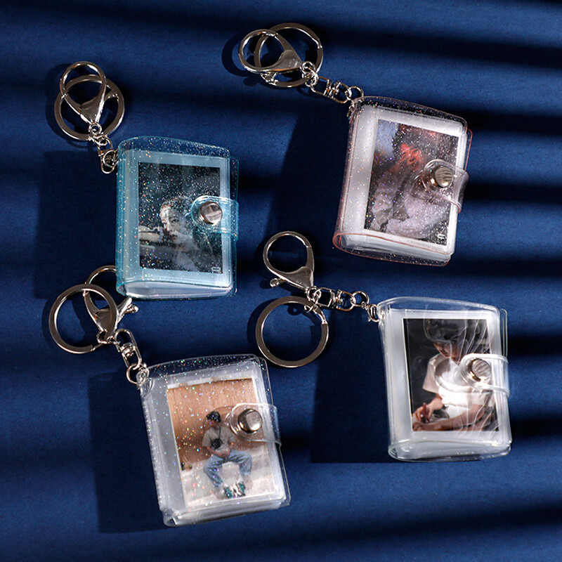 Card Holder Photo Holder Card Bag Keychain Mini Holds 16 Photos Cute Jelly Color-image