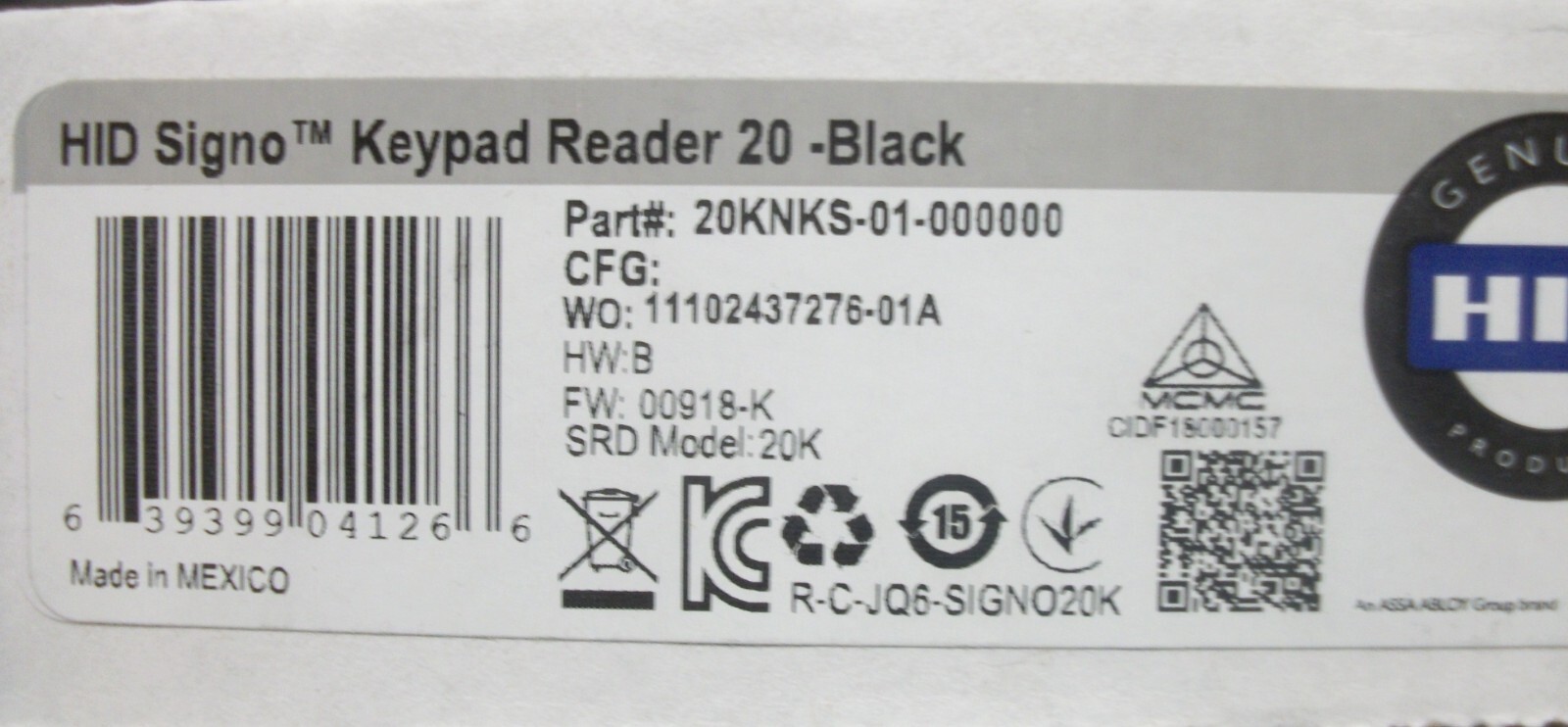 20KNKS-01-000000 HID Signo 20 Keypad Reader Mullion Mount Smart Card Mobile New